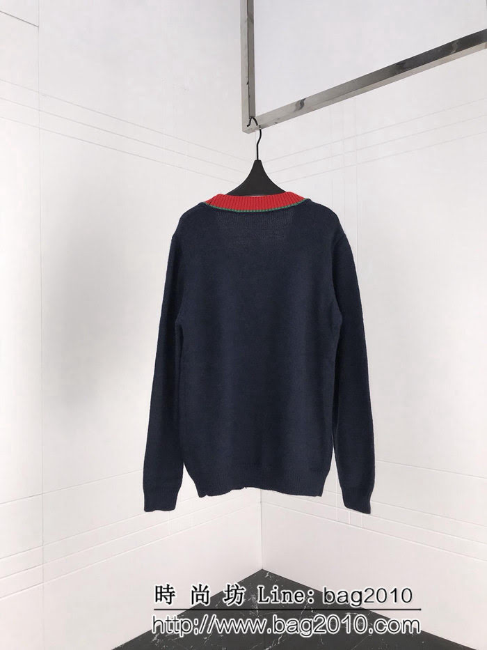 GUCCI古馳 18ss官網同步 NY系列開衫毛衣 領邊紅藍拼接 拼皮大NY字母 原版五金紐扣 高版本情侶款 ydi2445